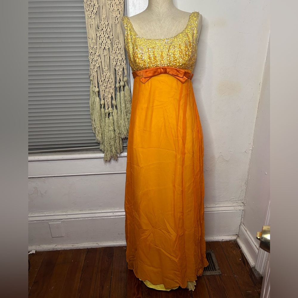 Vintage 60's yellow and orange sequin cocktail gown